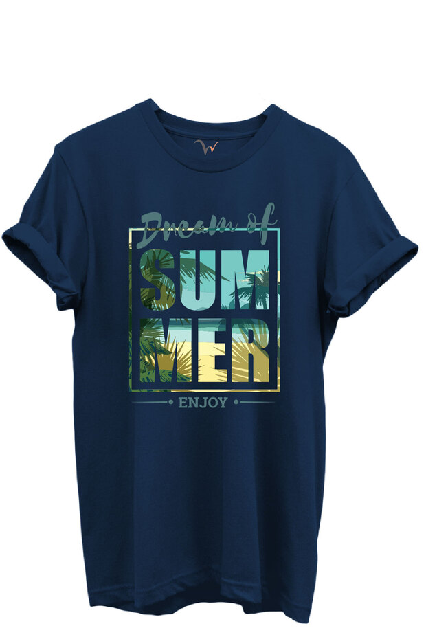 Dream of Summer Written Palm and Seaside Themed 100% Cotton Regular Fit Unisex T-Shirt