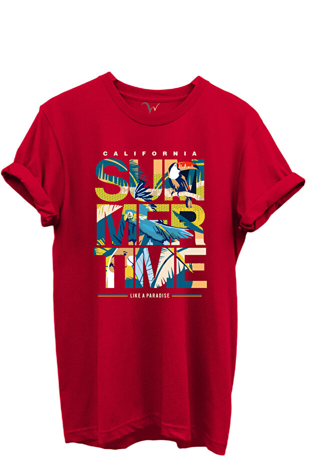 California Summertime and Tropical Parrot and Palm Pattern 100% Cotton Regular Fit Unisex T-Shirt