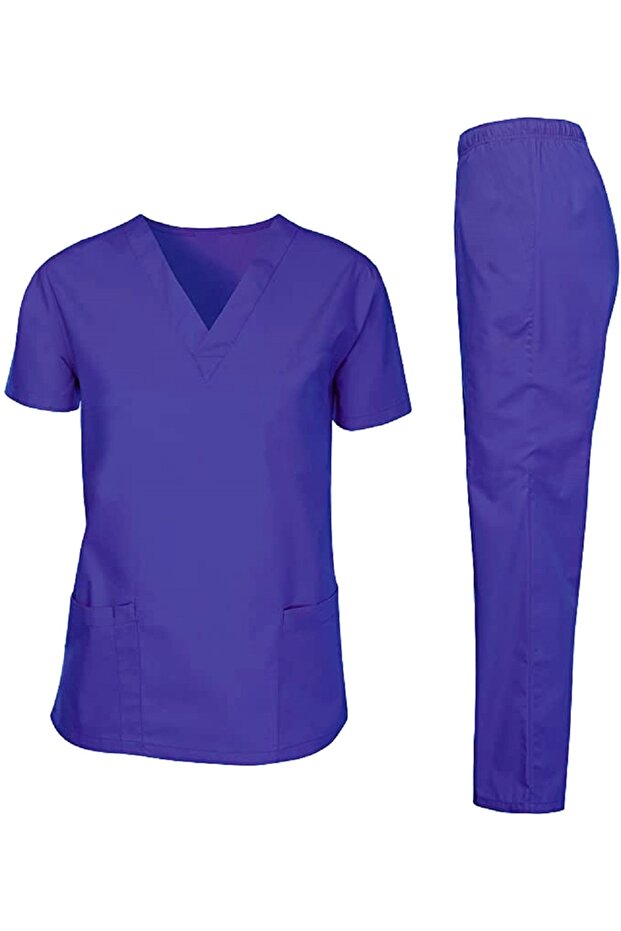 Women's Scrub Set with V-Neck Top and Trousers for Nanny, Housemaid, Nurse by Rannah's Uniform