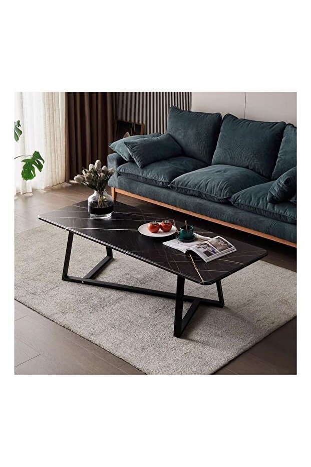 Coffee Table, Black Rectangular Living Table, - 1