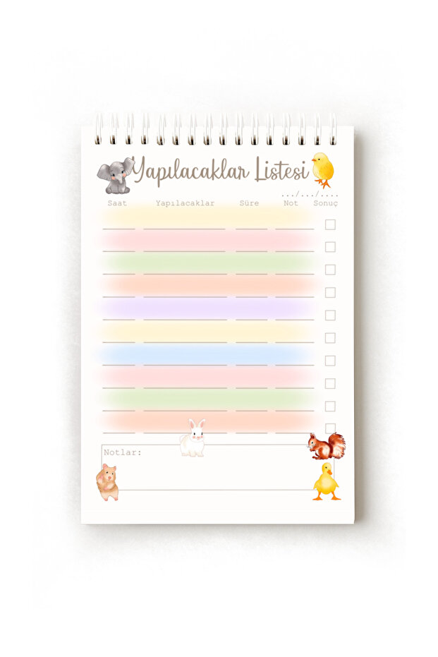 Cute Animals Turkish to Do List, To-Do List, A5 To-Do List, Task List, Spiral - 1