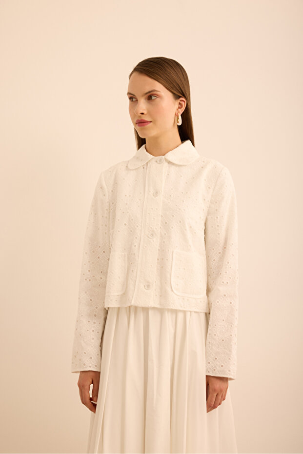 Cotton Brode Kısa Ceket - 4