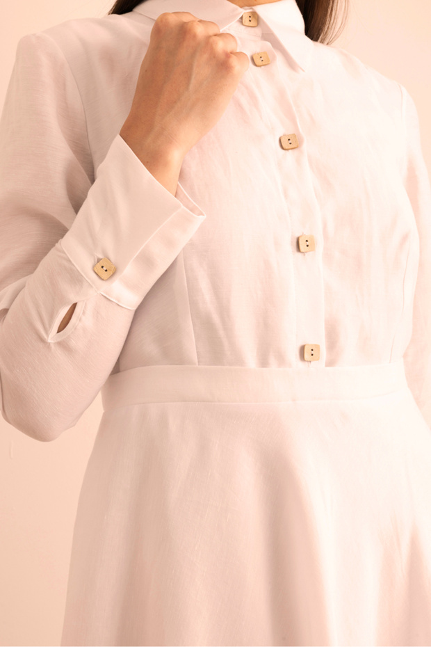 Beyaz Keten Elbise - 6