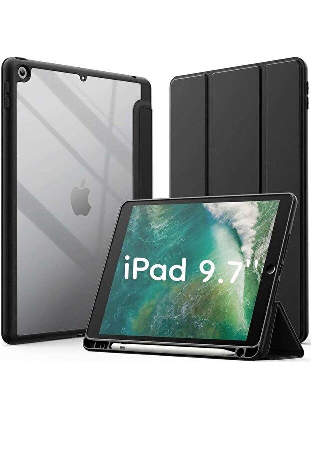 Case For iPad 9.7-Inch (6th/5th Generation, 2018/2017) with Pencil Holder, Clear Transparent Bac