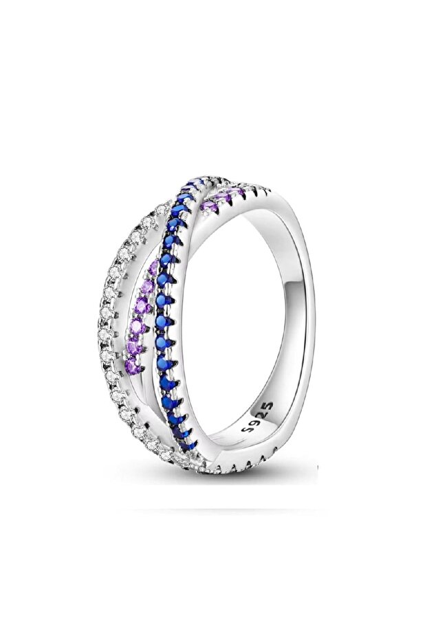 Aurora Tricolor Silver Ring - 6 - 1