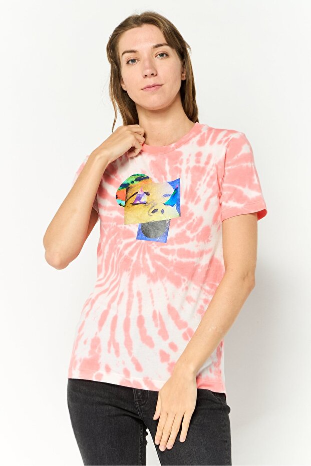 Women Crew Neck Short Sleeves Tie Dye T-Shirt, Multicolor