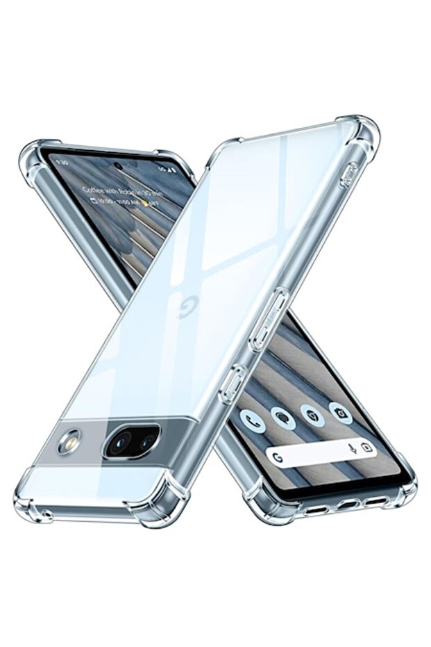 Protective Case Compatible with Google Pixel 7a, ShockProof, Clear Silicone, Transparent - 1