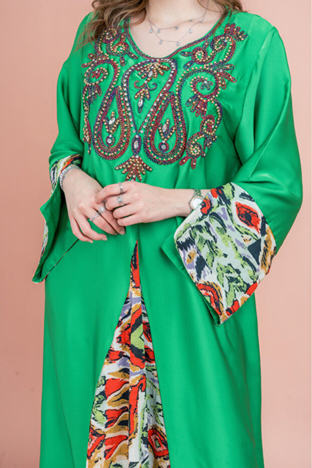 Solid Embroidered Jalabiya - 2