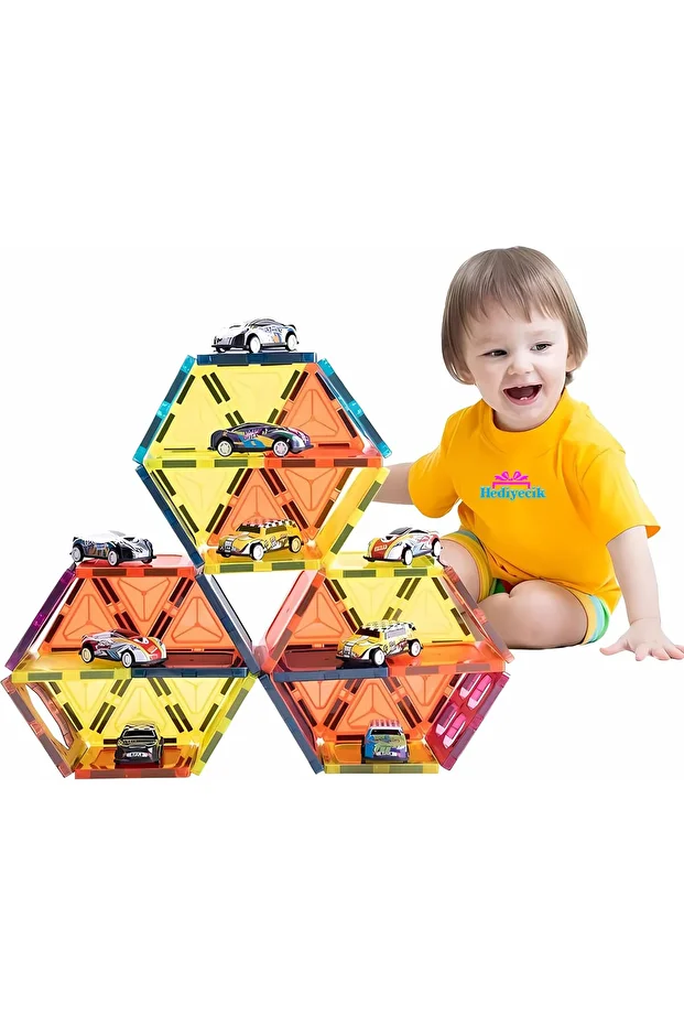 Magnetic Tiles 112 Parça Premium Manyetik Yapı Bloklar Oyun Seti - 3d Mıknatıslı Yapı Blokları - 3