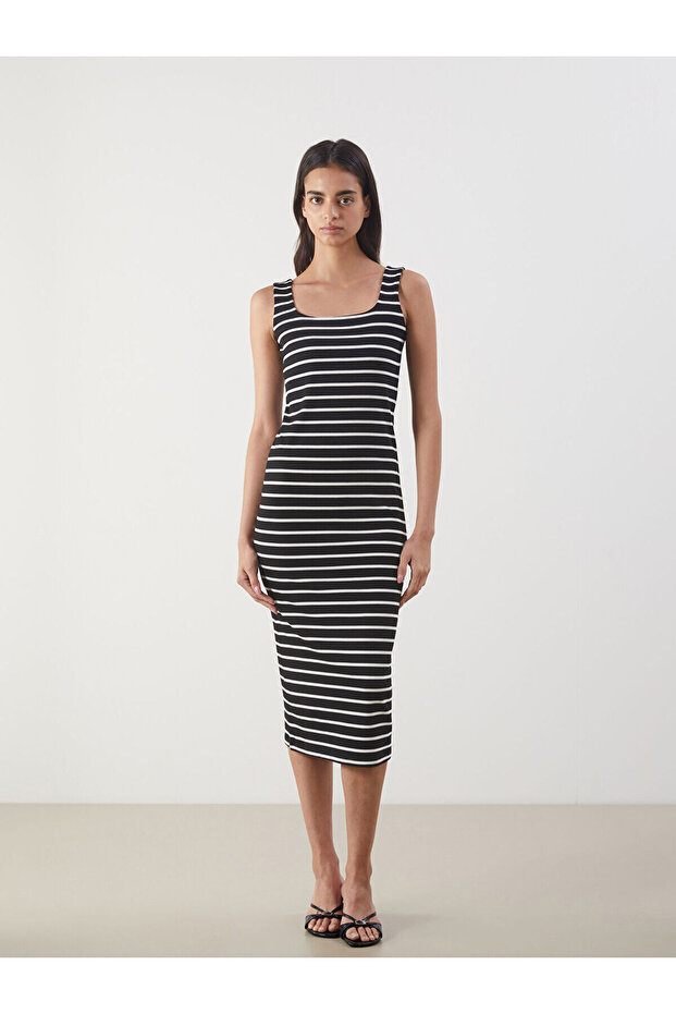 Lcw Vision U-Neck Striped Bodycon Dress