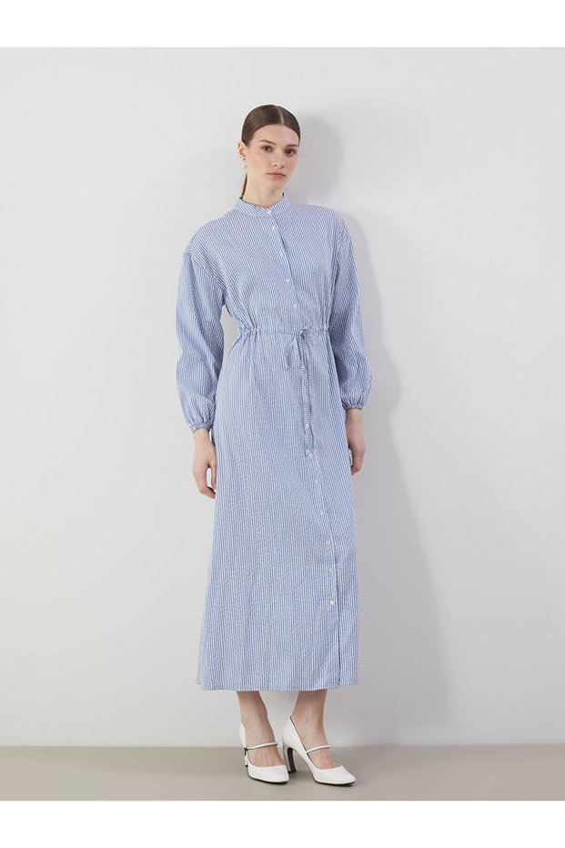 Gencc Quality Superior Collar Striped Women's Shirt Dress