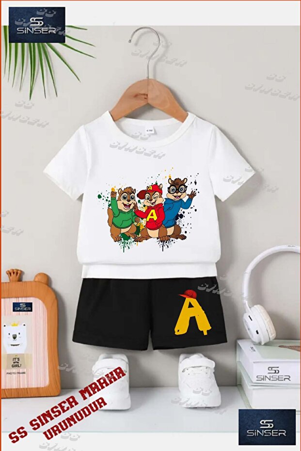 Child Unisex “Alvin 3Lu Squirrel Back Painted“ Custom Printed Crew Neck T-Shirt - Shorts Set