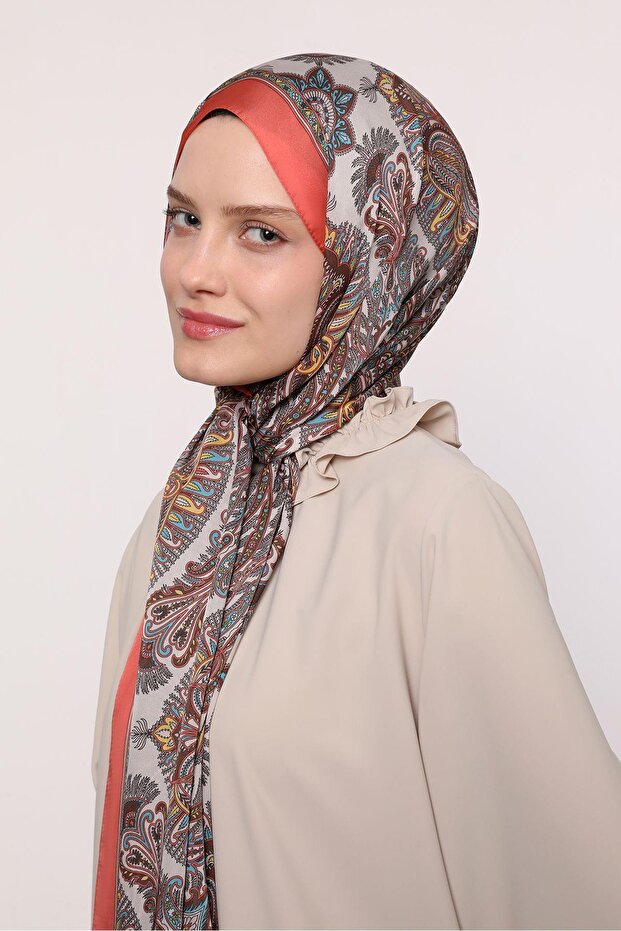 Hint İpeği Şal Mercan - 2