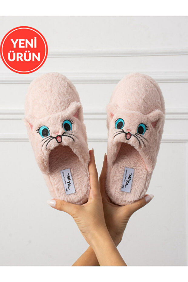 Cute Cat Figured Embroidered Winter Unisex House Slippers No Sound Non-Slip Sole Stc1123