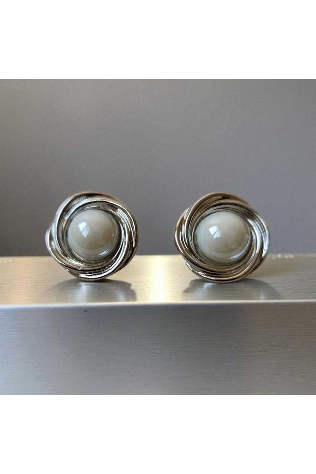 Elegant Pearl Stone Silver Color Women's Earrings | Classic and Stylish Model | Color-Free Guaranteed Earrings
