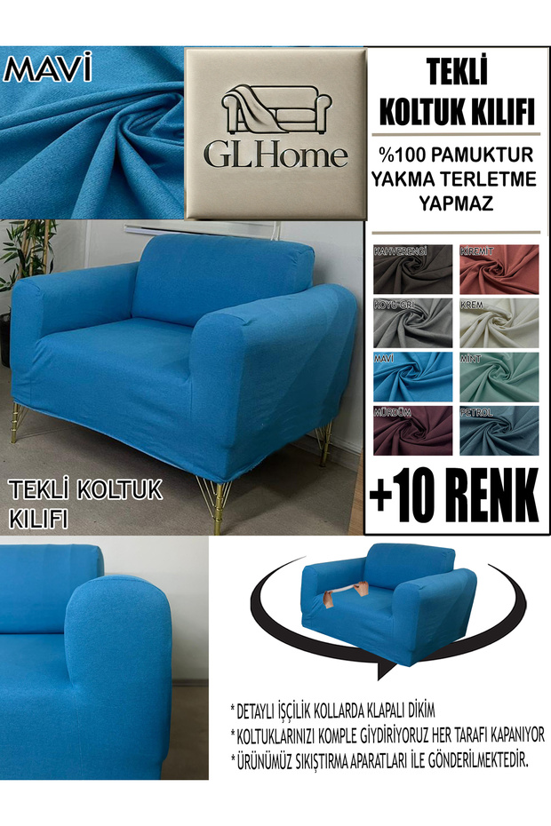 %100 PAMUK FRANSIZ KUMAŞ TEKLİ KOMPLE GİYDİRME TEKLİ & BERJER , BOHEM, PORTO, vb MODEL KOLTUK KILIFI - 1