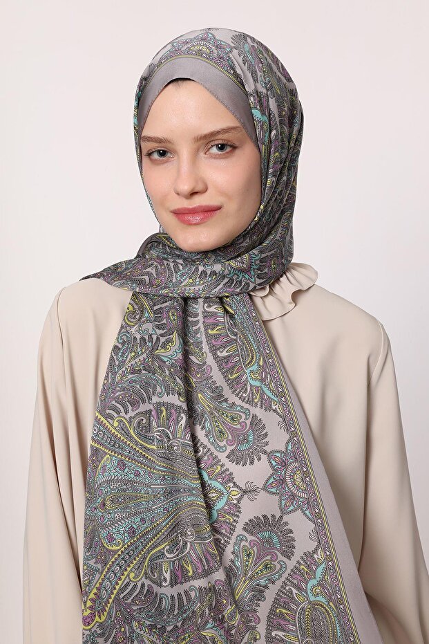 Hint İpeği Şal Gri - 1
