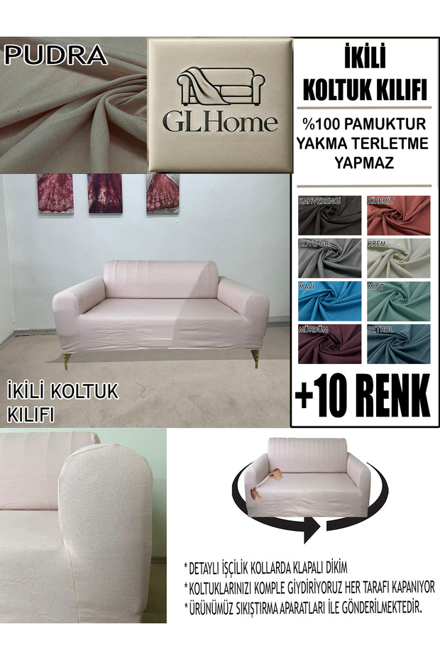 %100 PAMUK FRANSIZ KUMAŞ ÇİFT KİŞİLİK KOMPLE GİYDİRME 2'Lİ KANEPE, BOHEM, vb MODEL KOLTUK KILIFI - 1