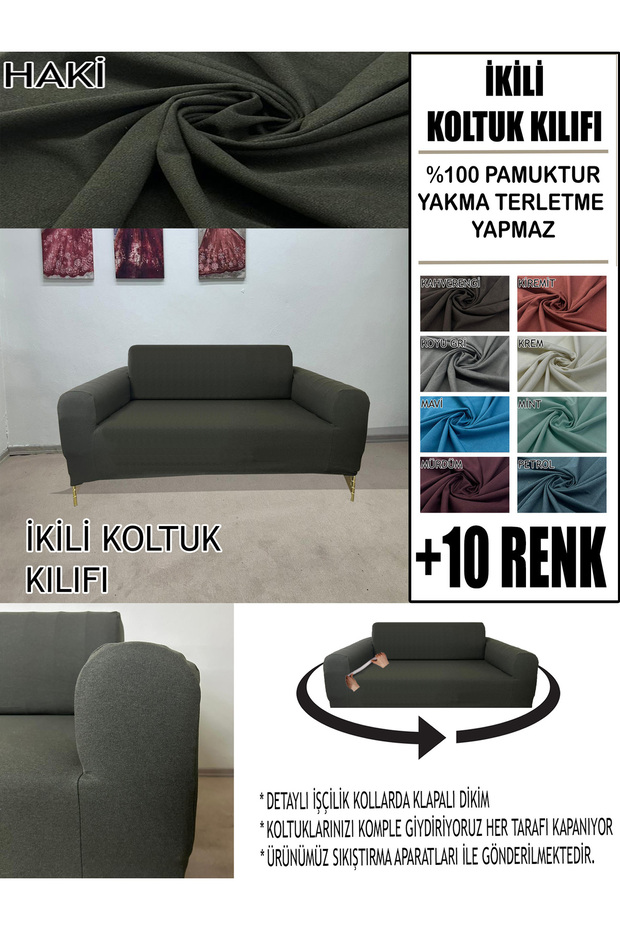 %100 PAMUK FRANSIZ KUMAŞ ÇİFT KİŞİLİK KOMPLE GİYDİRME 2'Lİ KANEPE, BOHEM, vb MODEL KOLTUK KILIFI - 1