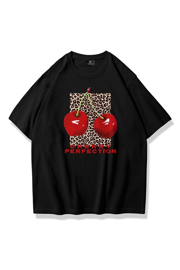 تيشيرت نسائي من Cherry Perfection Leopard باللون الأسود