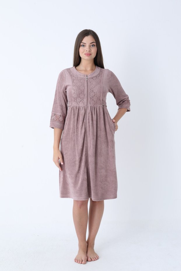 Women's Bamboo Micro Fabric Zippered Stylish Velvet Dress / Mink 3468