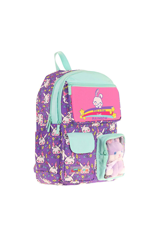 Girl's Plush Rabbit Primary School Backpack - Purple Green - L5242