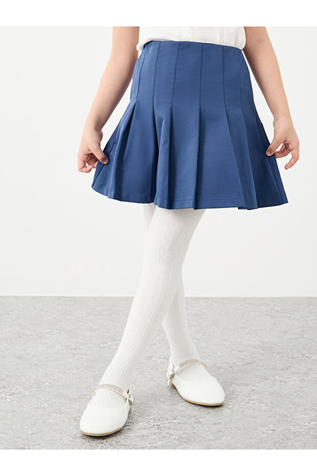 Girls Navy Blue Pleated Skirt with Elastic Waist