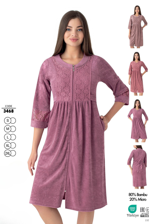 Women's Bamboo Micro Fabric Zippered Stylish Velvet Dress / Plum 3468