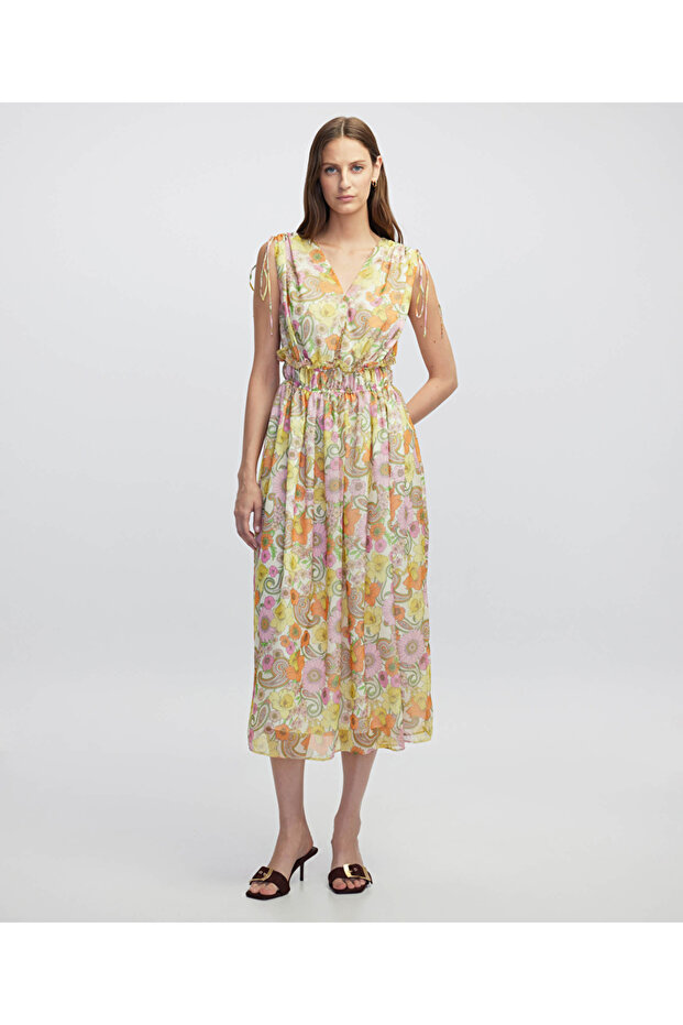 Desenli şifon elbise - 1