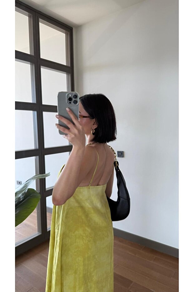 Premium Askılı Sarı Elbise - 3