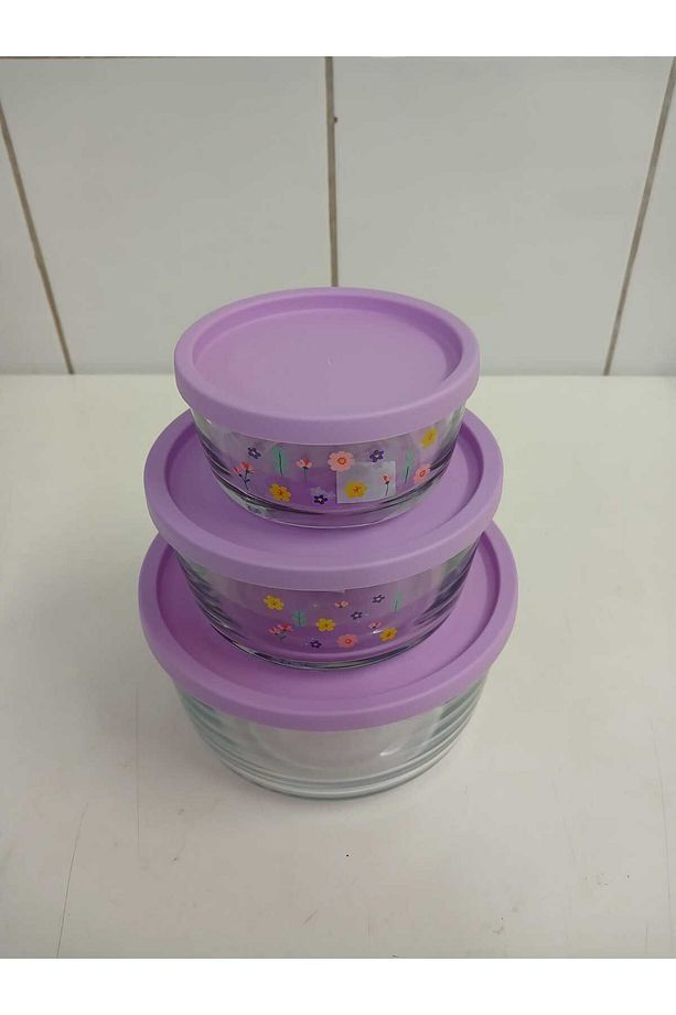 FEYZADE Round Saklama Kabı Seti (1490cc-800cc-380cc) 3'lü Set LİLA KAPAK - 2
