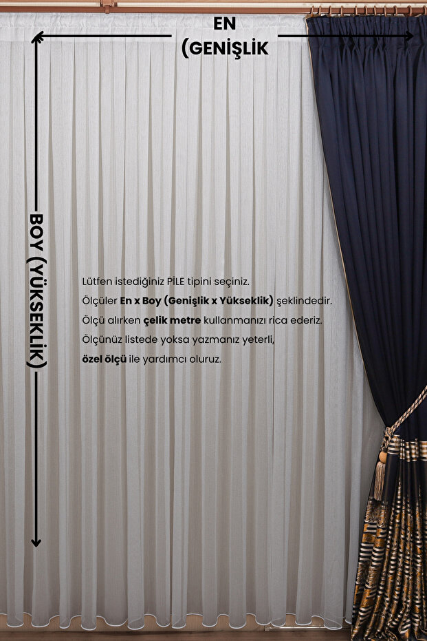 1-2,5 Normal Pleated Striped Model Tulle Curtain, Vertical Striped Off-White Ironing-Free Tulle Curtain