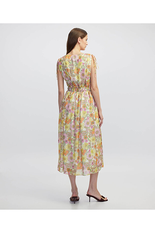 Desenli şifon elbise - 3