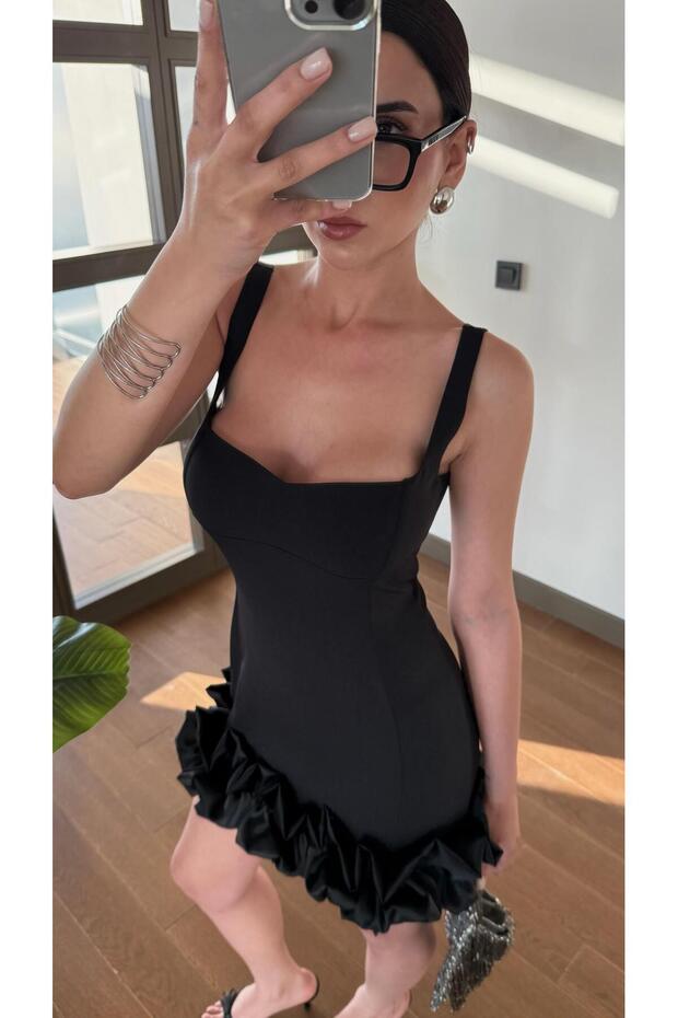 Siyah Balon Etek Elbise - 4