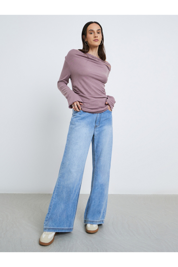 Lace Insert Cowl Neck Blouse - 2
