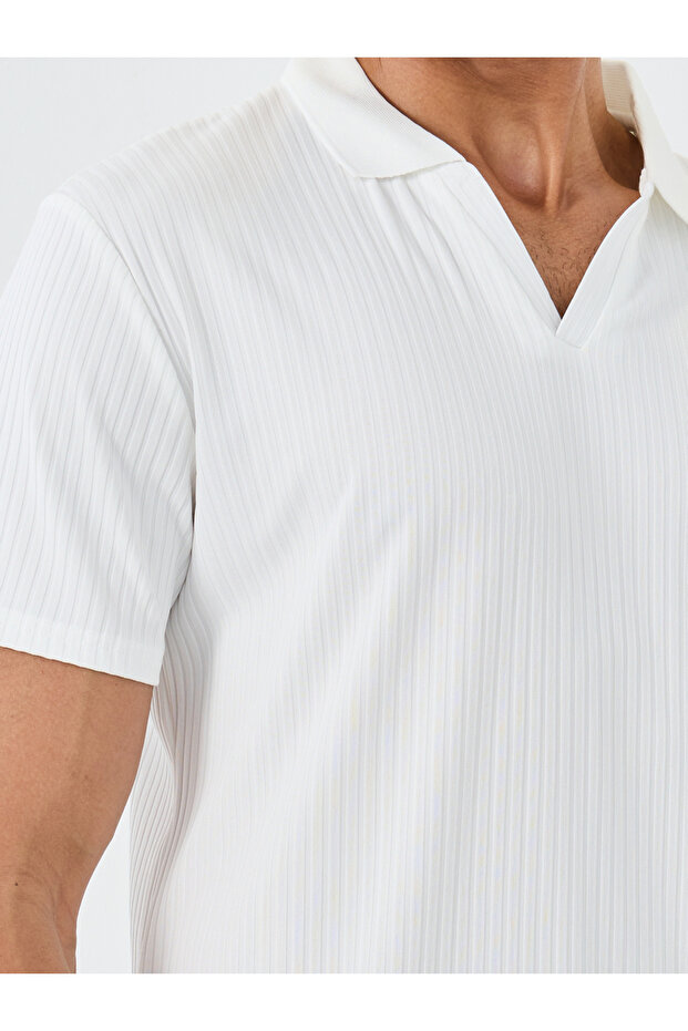 Solid Ribbed Regular Fit Polo T-Shirt - 1