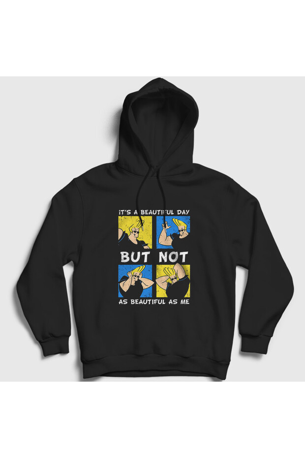 Unisex Black Beautiful Day Johnny Bravo Hooded Sweatshirt 558182Tt