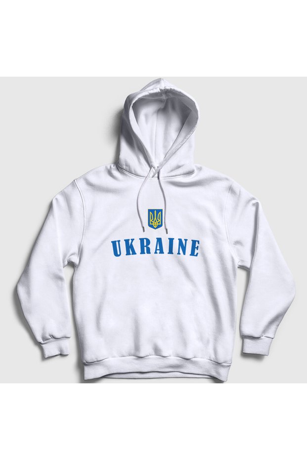 Unisex White Trident Coat of Arms Ukraine Ukraine Hooded Sweatshirt 563269Tt