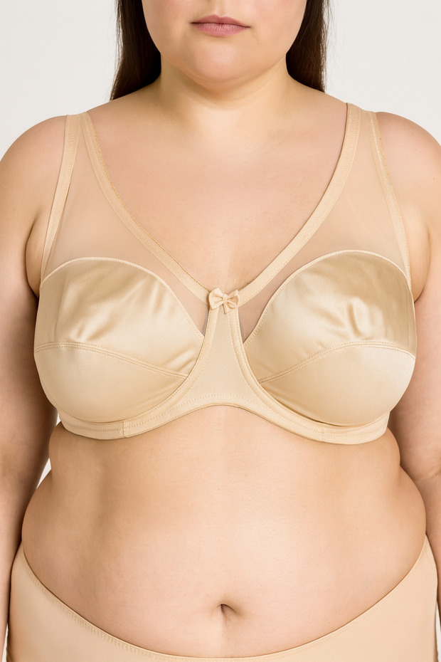 Plus Size Unpadded Lace Bra – Stylish Underwear with See-Through Tulle and Satin Detail