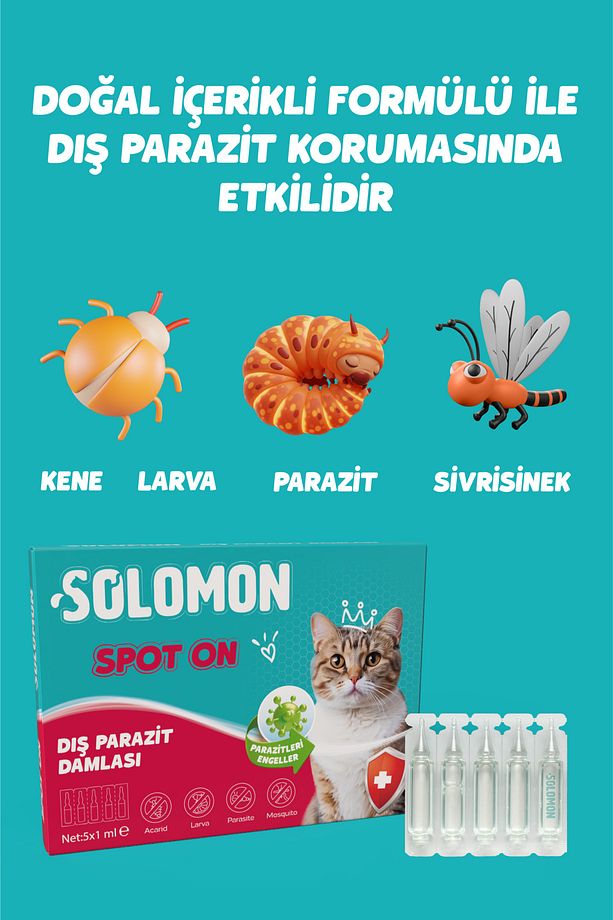 Kediler için Dış Parazit Pire Bit Kene Deri Bakımı Için Bitkisel Damla 5x1 ml - 3