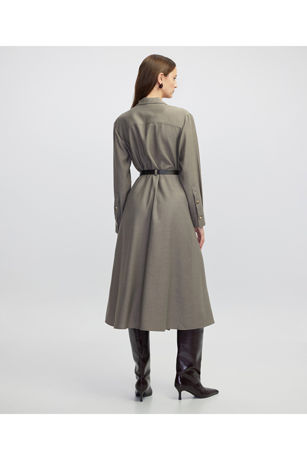 Kemerli gömlek elbise - 6