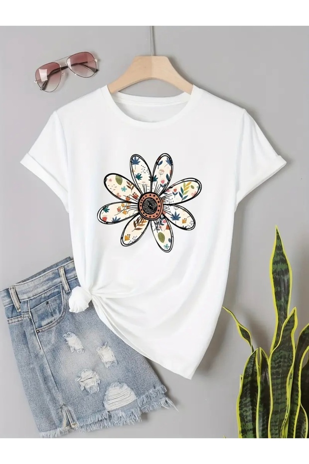 Floral Printed Oversized Crew Neck T-Shirt