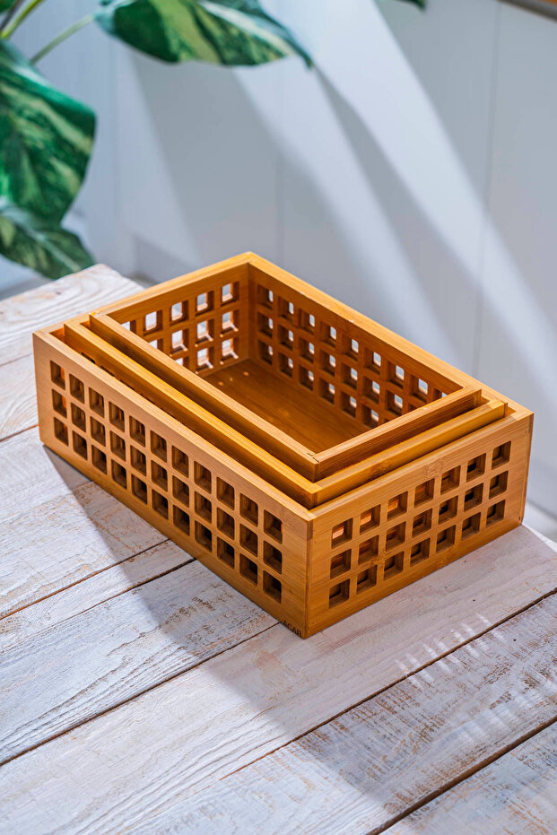 صندوق منظم مستطيل من الخيزران مكون من 3 قطع - 3