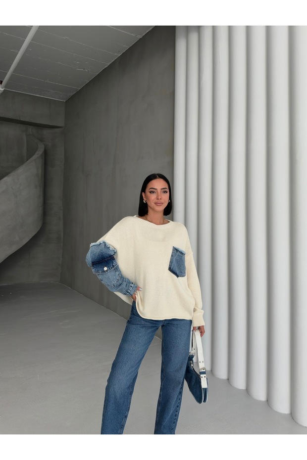 Pulover din tricot garnit - 4