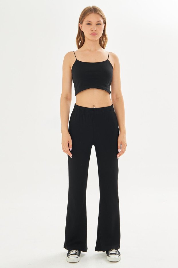 Women's Modal Fabric High Waist Wide Leg Sweatpants Black 8102-S