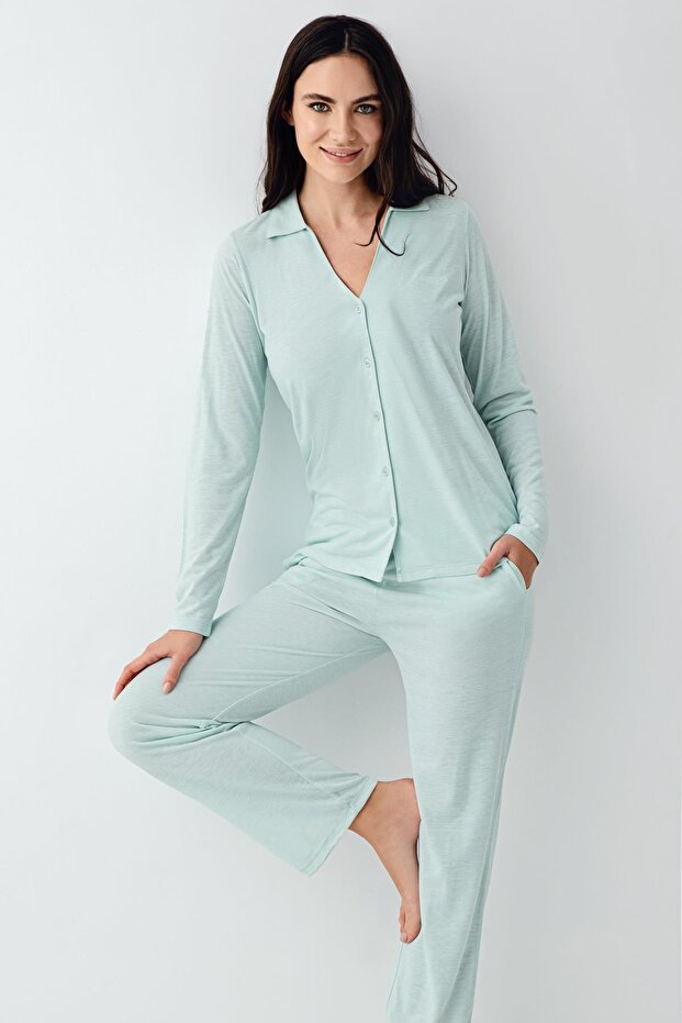 Women's v neck shirt pajama set, Transitional pajama set50% modal 50% cotton