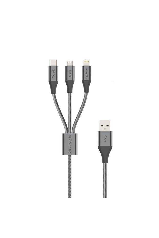 Premium Nylon 3 in 1 Cable 1.5M - Dark Grey
