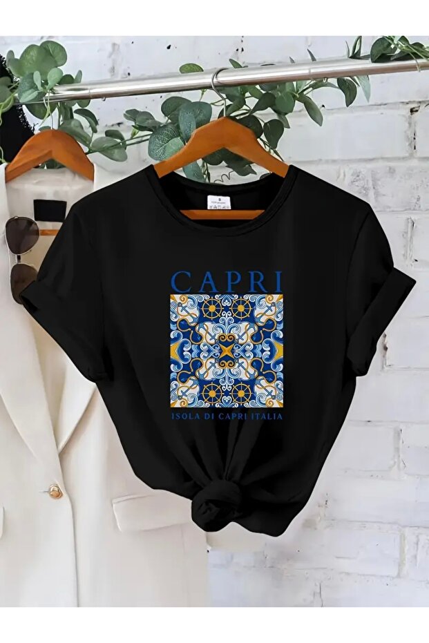 تي شيرت كابري مطبوع برقبة دائرية كبيرة الحجم - 1