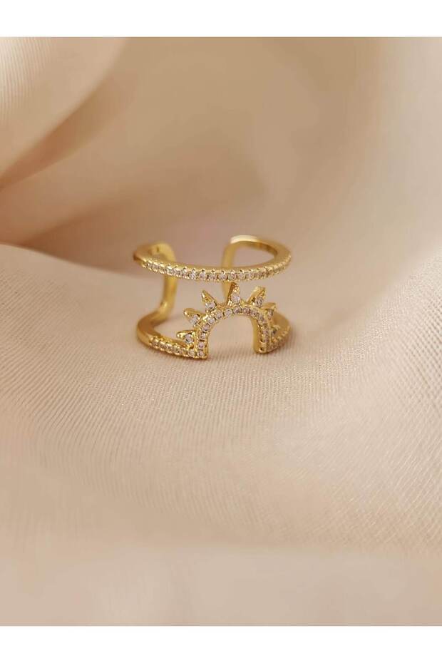 Güneş Two Row Stone Model Adjustable Gold Gold Color Ring