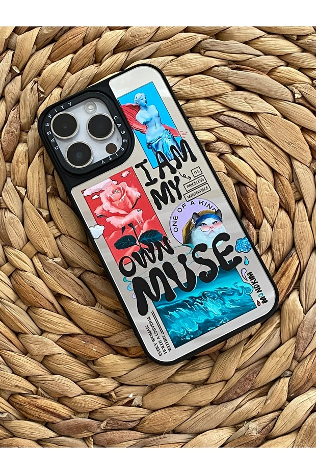 iPhone 14 Pro (6.1 Inch) Compatible Casefity Mirrored Case Muse Patterned Premium Cover